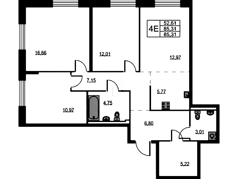 3-комнатная квартира 85.31 м², 1/11 эт., ЖК «Квартал Лаголово»
